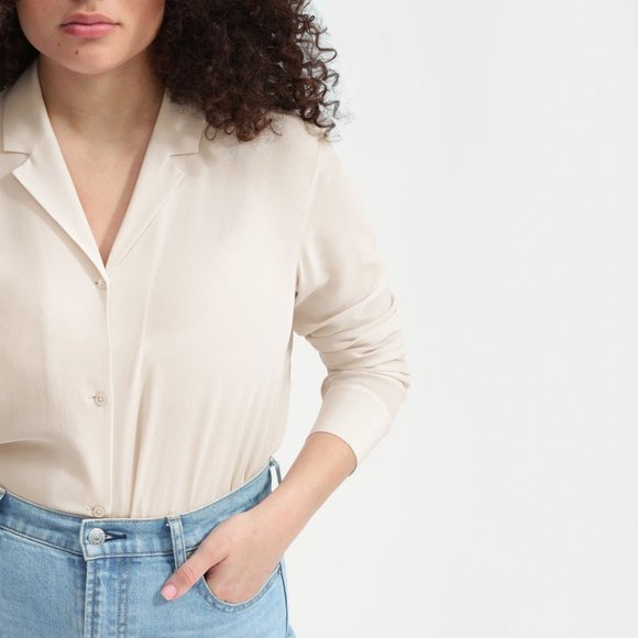 Everlane Tops - Everlane Blush Piped Silk Notch Button Down Blouse